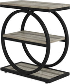 Tribesigns End Table Set of 2, Narrow End Table with 3 Storage Shelves, Wooden Side Table with Metal Frame, Small Sofa Side Table for Living Room, Grey Nightstand and Bedside Table for Bedroom