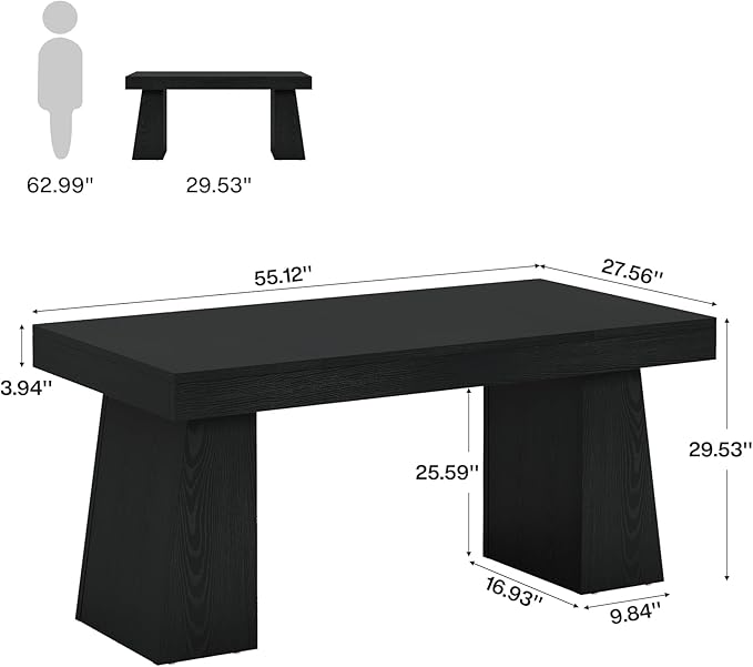 Tribesigns 55" Executive Desk, Wooden Office Desk with Double Pedestal, Modern Simple Computer Writing Table for Home Office, Black