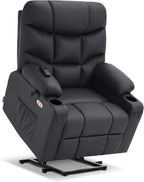 MCombo Power Lift Recliner Chair with Extended Footrest for Elderly People, Faux Leather 7287 (Black, Medium)
