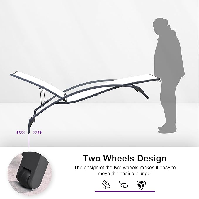 PURPLE LEAF Patio Chaise Lounge Chair Set of 2 Outdoor Lounge Chair with Arm All Weather Adjustable Lounger for Beach Pool Lawn Garden Recliner White