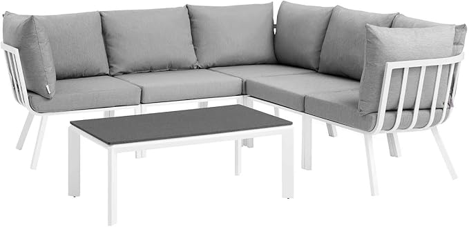 Modway Riverside Outdoor Furniture, 6-Piece Set, White Gray