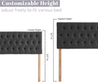 Kingfun Tufted Upholstered Full Size Bed Headboard in Modern Button Design, Adjustable Solid Wood Head Board, Premium Linen Fabric Padded Headboards in Bedroom (Dark Grey)