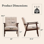 Bonzy Home Mid-Century Modern Accent Chair, Upholstered Fabric Armchair with Solid Wood Frame, Comfy Retro Leisure Chair Reading Chair for Living Room, Bedroom