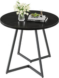 VECELO Round Dining Room Table with Wood Grain Tabletop and Steel Frame, for Kitchen, Living Room, Office, Conference, 2 to 4 Person, Black