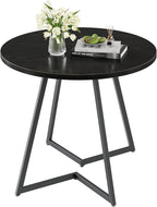 VECELO Round Dining Room Table with Wood Grain Tabletop and Steel Frame, for Kitchen, Living Room, Office, Conference, 2 to 4 Person, Black