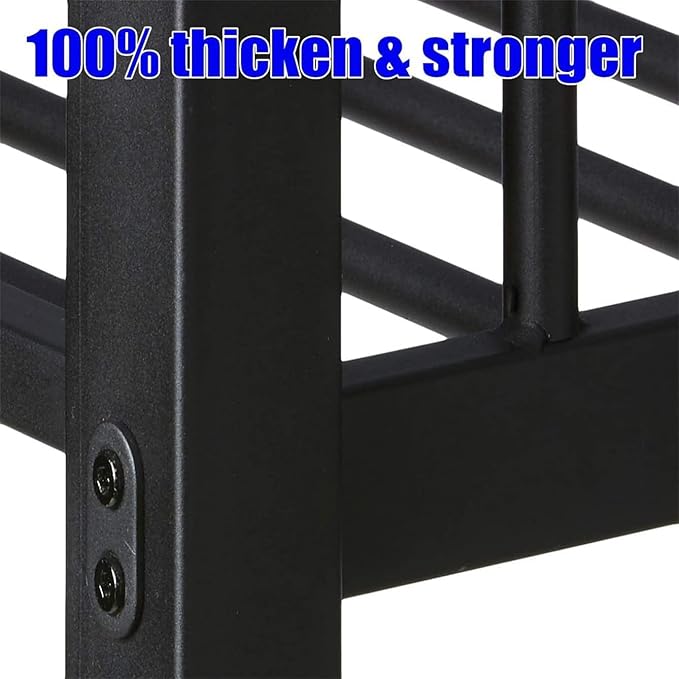 Higher Quality & Stronger Metal Queen Over Queen Bunk Bed, Thickened Heavy Duty More Stable Safer Black Steel Bunkbed Bunk Queen Bed (Easier to Assemble) (Queen Over Queen-1)