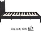 NTC Inno Wooden Bed Frame with Headboard, Solid Oak and Rubber Wood Foundation with Silent Slats and Wood Central Supports, 1000 Lb Capacity, Effortless Assembly, Queen - Burnt Black