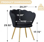 Velvet Vanity Chair with Back, Mid-Century Modern Small Accent Chair for Living Room, Golden Metal Legs Upholstered Makeup Chair, 1Pcs Bedroom Armchair, Black