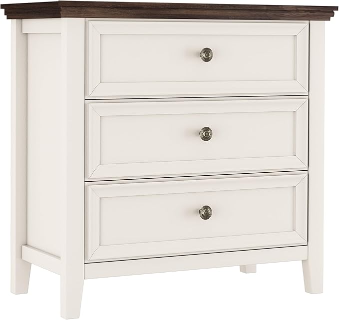 Farmhouse 3-Drawer Dresser for Bedroom - 31.5" Wide 3 Chest of Drawers Storage Cabinet as Nightstand or Bedside Dresser（Antique White & Brown）