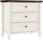 Farmhouse 3-Drawer Dresser for Bedroom - 31.5" Wide 3 Chest of Drawers Storage Cabinet as Nightstand or Bedside Dresser（Antique White & Brown）