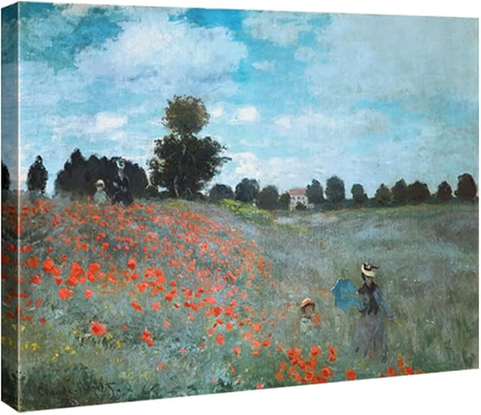 Wieco Art The Poppy Field Near Argenteuil Canvas Prints Wall Art of Claude Monet Famous Oil Paintings Reproduction Classic Landscape Pictures Artwork for Bedroom Decorations
