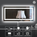 72 x 32 Inch LED Mirror for Bathroom with Front and Backlit,Large Lighted Bathrooom Mirrors for Wall,3 Colors Stepless Dimming Bathrooom Vanity Mirror LED Lights, Anti-Fog, Memory