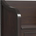SIMPLIHOME Connaught Entryway Storage Bench - 30 inch Wide Solid Wood Small Storage Seat in Chestnut Brown, Traditional Bench for Entryway or Living Room with Lift-Up Lid and Decorative Trim