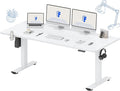 FLEXISPOT 71 x 32 Inch Large Standing Desk, Stand Up Desk with Splice Board, Rising Desks for Home Office, Office Desk with Headphone Hook (White Frame + White Top, 2 Packages)
