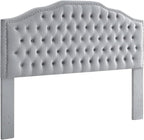 24KF Upholstered Button Tufted King Size Headboard with Nailhead Trim, Soft Velvet Fabric Headboard King/Cal King Size, Gray