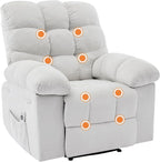 Recliner Rocking Chair with Massage and Heat, Wide Overstuffed Ergonomic Fabric Recliner with Breathable Upholstery, 2 Side Pockets & Remote Control for Living Room or Bedroom
