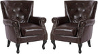 MOJAY PU Leather Accent Chair Set of 2, Modern Armchair Living Room Chair, Upholstered Club Chair with Rivet Trim, Mid-Century Sofa Chair with Sturdy Wood Legs for Bedroom (Caramel)