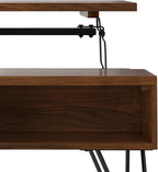 SIMPLIHOME Hunter Small Lift Top Coffee Table - 36 inch Wide Solid Walnut Veneer and Metal Industrial Cocktail Table, Living Room Table with Hidden Storage, 2 Cubbies, and Hairpin Legs