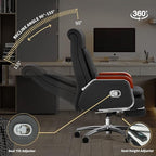 Kinnls Cameron Massage Chair Genuine Leather Executive Office Chair for Long Hours Ergonomic Home Chair Fully Reclining with Pillow,Retractable Footrest and Adjustable Headrest (Cowhide Leather-Black)
