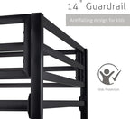 SHA CERLIN Loft Bunk Bed Twin Over Twin Size with Ladder and Guardrail,Heavy Duty Metal Slats Support No Box Spring Needed Small Space Saving Furniture for Bedroom Dorm,Black