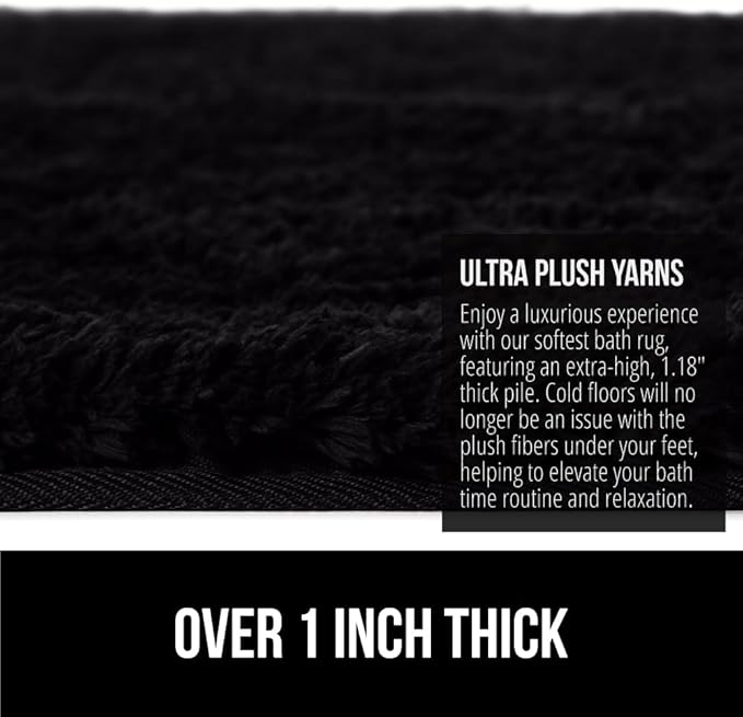 GORILLA GRIP Bathroom Rugs, 30x20, Ultra Soft Absorbent Mat, Thick Plush Bath Rug, Machine Washable, Microfiber Quick Dry, Mats for Shower, Bathtub and Floor, Home Decor Accessories, Black