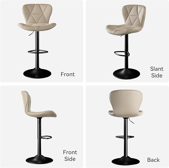 Bar Stools Set of 4,Adjustable Swivel Barstools, Faux Leather Bar Chairs,Upholstered Counter Height with High Backrest for Kitchen Island, Khaki