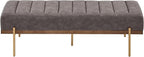 Christopher Knight Home Neapo Bench Ottoman, Rectangular Ottoman, Spacious Seating Chair, Upholstered Footstool, Tufted Bench with Gold Legs for Bedroom Living Room Entryway Hallway, Grey+Gold