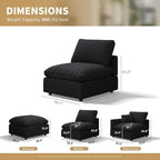 Modern Sectional Linen Cloud Couch for Living Room Armless Modular Filled-Down Sofas,Detachable Couch Cushion Covers,Cozy Feather Down Sofa for Apartment Black
