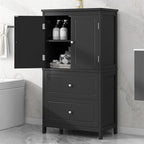 Polibi 43.3" H Storage Cabinet with 2 Doors, 2 Drawers, Adjustable Shelf, Wooden Linen Cabinet for Bathroom, Office, Kitchen, Black