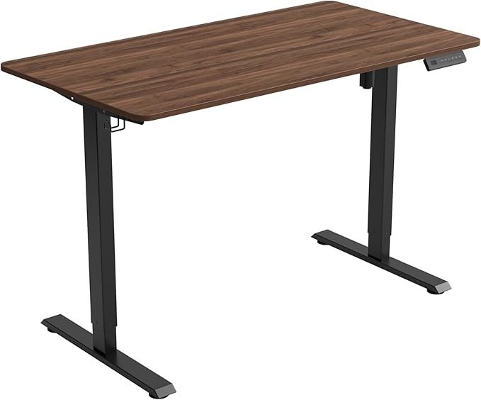 FEZIBO One-Piece Standing Desk Adjustable Height Stand up Home Office Desk, 40x24 Inch Electric Standing Computer Desk, with 4 Memory Presets, Headphone Hook, Black Walnut