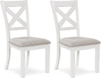 Signature Design by Ashley Robbinsdale Casual Upholstered Solid Wood Dining Chair with Nailhead Trim, Set of 2, White & Light Gray