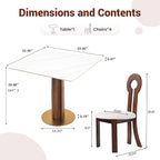 Sintered Stone Square Office Table and Chair Set - Meeting Table for Small Offices (Walnut‌ Leg and White Top, 1 Table and 4 Chairs)