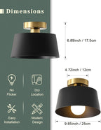Ceiling Light Fixture, Hallway Ceiling Light with Gold Plate and Matte Black Shade, Modern Simple Style Porch Light Fixtures Semi Flush Mount (2 Pack Black)