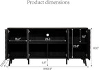 Mid-Century Modern Sideboard Cabinet, 63” Buffet with Storage, Diamond-Textured Credenza with 4 Doors, Multifunctional Accent Cabinet for Kitchen, Dining Room, Living Room (Matte Black)