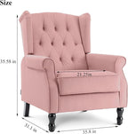 Artechworks Winged Fabric Modern Accent Chair Tufted Arm Club Chair Linen Single Sofa with Wooden Legs Comfy Upholstered for Reading Living Room Bedroom Office, Pink