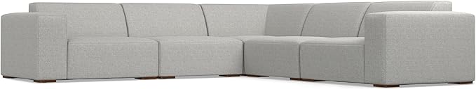 SIMPLIHOME Rex Corner Sectional Modular Sofa in 100% Recycled Polyester Tightly Woven Performance Fabric, Pale Grey, 116-inches Wide, Handcrafted Modern-Style L-Shaped Couch for Living Room