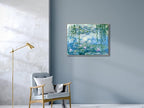 Wieco Art Large Framed Wall Art Water Lilies by Claude Monet Canvas Print Paintings Reproduction Modern Canvas Wall Art for Living Room Decoration Abstract Artwork Silver Frame