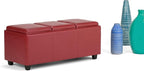 SIMPLIHOME Avalon 42 inch Wide Contemporary Rectangle Storage Ottoman in Red Vegan Faux Leather, Assembled, for the Living Room, Entryway and Family Room