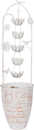 Alpine Corporation YHL866 30"" Metal Rustic Water Fountain with Decorative Flower – Cascading Waterfall Feature for Gardens, Patios, and Outdoor Décor, White