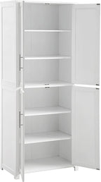 Crosley Furniture Savannah Tall Pantry Storage Cabinet with Shelves, Kitchen, Dining, or Laundry Room, White