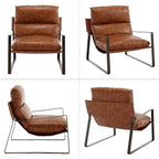 Mid-Century Accent Chair, Comfy PU Leather Side Chair with Armrest, Upholstered Leisure Chair with Bronze Metal Frame for Living Room Reception Room, 1PC, Brown
