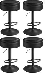 VASAGLE EKHO Collection - 360° Swivel Bar Stools Set of 4, Height Adjustable Barstools with Storage, Synthetic Leather with Stitching, Mid-Century Modern, Kitchen Bar, Easy Assembly, Ink Black