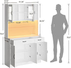 71" Kitchen Pantry Cabinet: Hutch Cabinets with Glass Doors, Pantry Cabinets with Drawers, Adjustable Shelves, LED Light & Power Outlets for Kitchen, Living Room, Dining Room