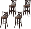 COSTWAY Set of 4 Bar Stools, 30” Swivel Bar Chairs with Footrest, Rubber Wood Frame & Lattice Backrest, Leathaire Bar Height Stools for Kitchen Island (4, 30”)