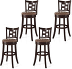 COSTWAY Set of 4 Bar Stools, 30” Swivel Bar Chairs with Footrest, Rubber Wood Frame & Lattice Backrest, Leathaire Bar Height Stools for Kitchen Island (4, 30”)