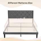 Full Size Platform Bed Frame with Velvet Upholstered Headboard and Sturdy Wooden Slats Support,Mattress Foundation，Easy Assembly, No Box Spring Needed,Slip Resistant (Grey, Full)