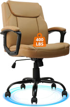 CLATINA Brown Office Chair Computer Chairs PU Leather Executive Office Chairs Swivel Adjustable Height Chair with Upholstery Fixed armrest Mid-Back Leather Thick Cushion Office Chair Brown 1Pack
