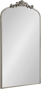 Kate and Laurel Arendahl Glam Arched Tall Panel Mirror; 24 x 42; Silver; Traditional Baroque Large Body Wall Mirror with Ornate Garland Inspired Crown