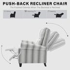 UIXE Pushback Recliner Chairs Set of 2, Fabric Armchair Push Back Accent Chair for Living Room, Rivet Trim Club Chair Overstuffed Home Theater Bedroom Reading Seat - Stripe Gray