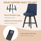 MINCETA Set of 4 Upholstered Bar Stools - 26 Inch Swivel Counter Height Stools with Low Tufted Back, Footrest & Performance Fabric - Round Seat for Kitchen Island & Home Bar Blue